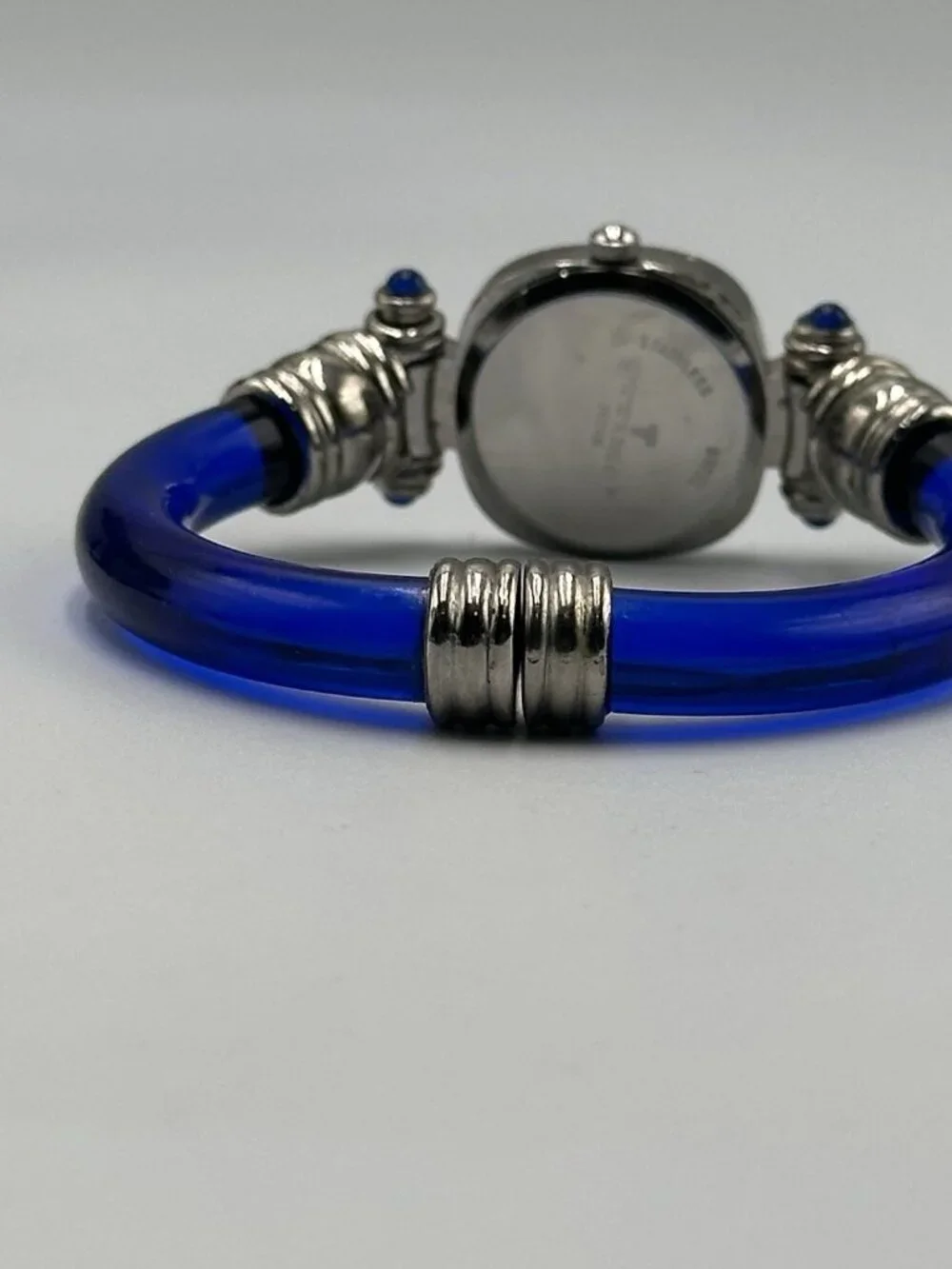Ottimo Watch Women Silver Tonel Blue Transluscent Cuff Band New Battery